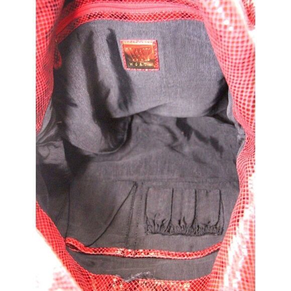 LRG WORTH NEW YORK STUDDED SNAKE PRINT RED GENUINE LEATHER SHOULDER BAG HANDBAG - Picture 12 of 12